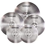 SONICAKE Cymbal Set, 14" HiHat + 16" Crash + 18" Crash + 20" Ride, leises Schlagzeugbecken-Set, silber, 5 Stück