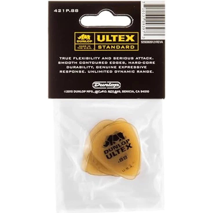 Dunlop Ultex Standard Player Pack, 6 Plektren mit 0,88 mm Stärke in bernsteinfarben, extrem hartem Material und klarer Klangqualität – Bild 2