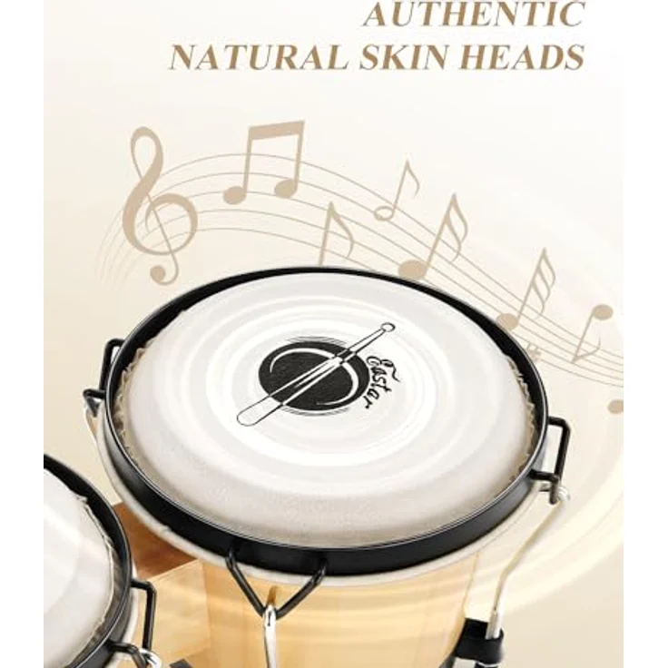Eastar EBO-1 Bongo Trommeln aus Holz, 6" und 7" mit natürlichem Finish, geeignet für Kinder und Anfänger, inklusive Tragetasche und Stimm-Schlüssel – Bild 2