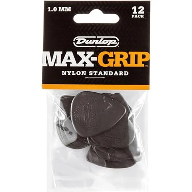 Dunlop Nylon Max Grip 1.0 Player Pack, Plektrum Set mit 12 Stück, Stärke 1,00 mm, Nylon