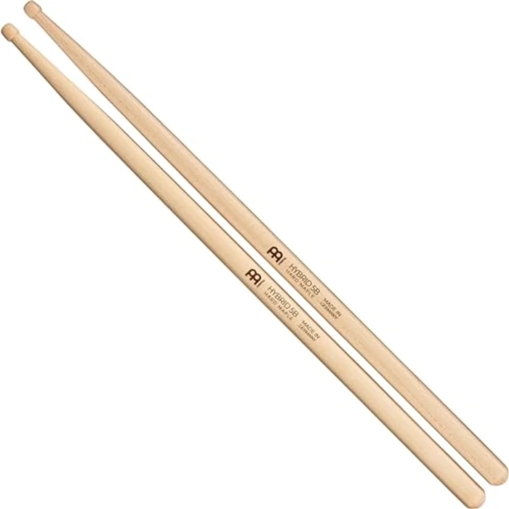 Meinl 5B Hybrid Maple Drumsticks, Hard Maple Holz, medium Gewicht, 413 mm Länge, eichel-/fassförmiger Holzkopf, made in Germany – Bild 1
