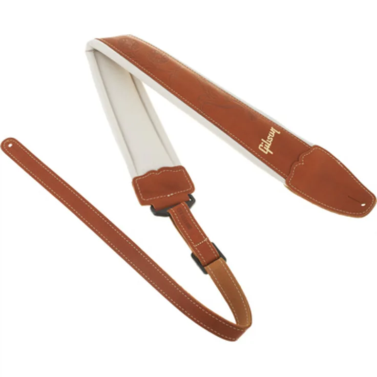 Gibson Montana Comfort Strap Tan, Gitarrengurt aus klassischem Sattelleder, gepolstert, für Gitarre und Bass, maximale Länge 140 cm, Breite 8 cm
