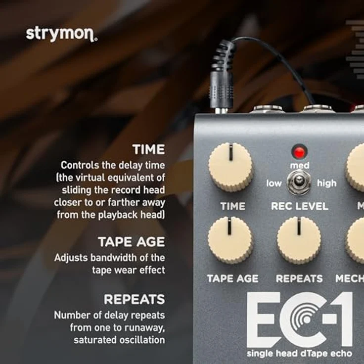 Strymon EC-1 Delay, Effektpedal für E-Gitarre mit 300 Presets, Mono/Stereo Umschalter und MIDI-Parametersteuerung – Bild 5