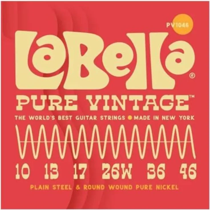 La Bella Pure Vintage PV1046, E-Gitarrensaiten im Regular Tension, Nickel, Vintage-Ton der 1950/60er Jahre, Saitenstärken: .010-.046, Made in USA