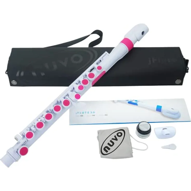 Nuvo jFlute 2.0, Querflöte in C mit Donut Kopfstück, weiß-pink, 100% wasserfest, einstellbare Mechanik, abnehmbare Fingerbuttons