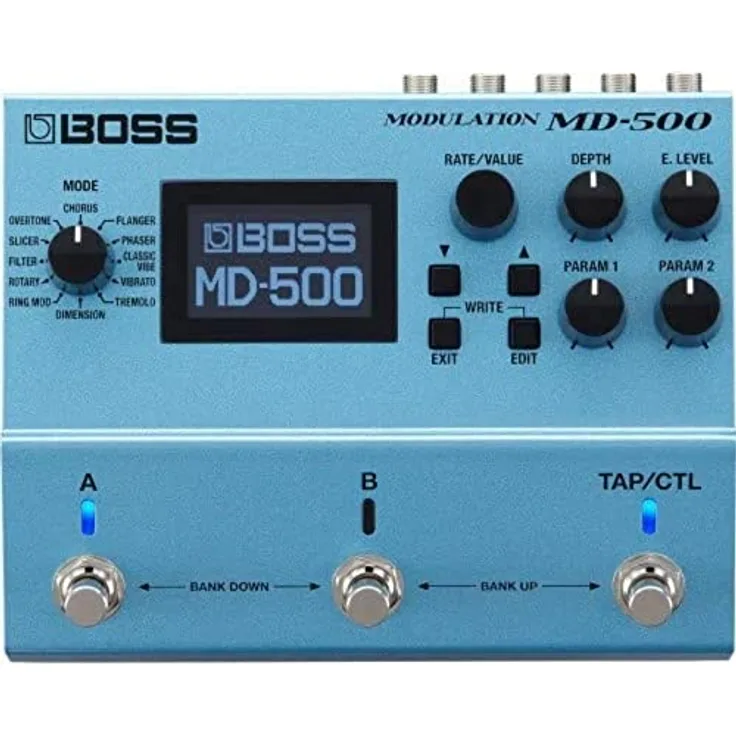 Boss MD-500 Modulation, Gitarren-Multieffektpedal mit 12 Modulations-Effekten, 297 Speicherplätze, True Bypass, großes LCD-Display
