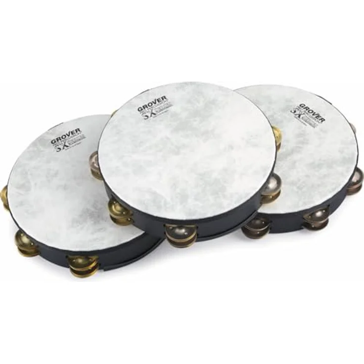 Grover Pro Percussion SX-SB Tambourine, 10" mit doppelreihigen German Silver/Messing Schellen, Fiberskyn Fell und Acousticon Korpus, inkl. Tasche – Bild 2