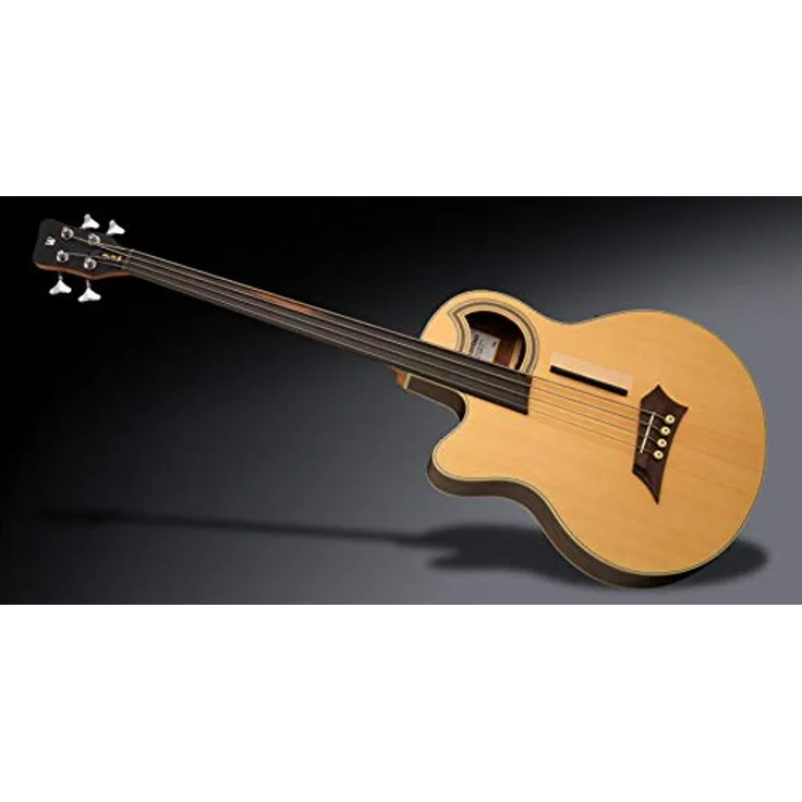 Warwick Alien Deluxe Hybrid 4 FL LH NT, Fretless Akustikbass mit Thinline Korpus, Linkshänder, Zargen und Boden aus Walnuss, massive Sitka-Fichte Decke, Natural Transparent Satin Finish