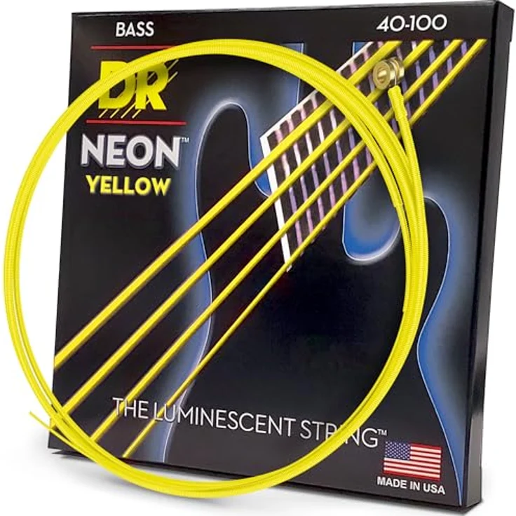 DR Strings HI-DEF Neon Bassgitarren-Saiten (NYB-40), neongelb, Light 40-100, K3-Beschichtung für Langlebigkeit und Klarheit – Bild 1