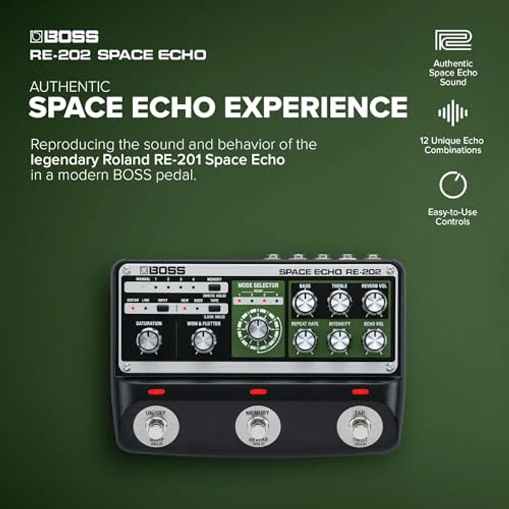 BOSS RE-202 SPACE ECHO, Tape Echo Delay Reverb Effektpedal mit True Stereo, Stereo-Federhall und Wow & Flutter – Bild 2