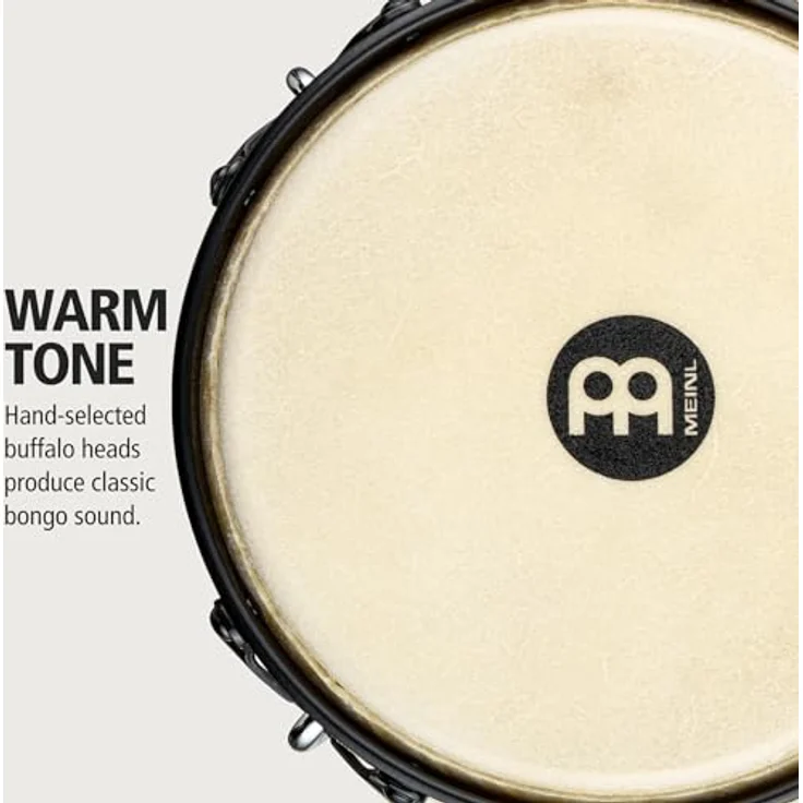 Meinl HTB100WB-M Bongo Set, 6 3/4" x 8", aus Gummibaumholz, Walnut Brown, mit handselektierten Büffelfellen und schwarzer Kesselhardware – Bild 3