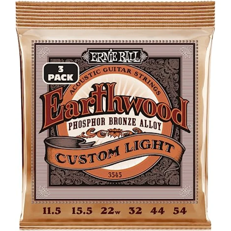 Ernie Ball Earthwood Custom Light Phosphor Bronze Akustik-Gitarrensaiten, 3er-Pack, Stärke 11.5-54, warmer Klang und hervorragende Projektion – Bild 1