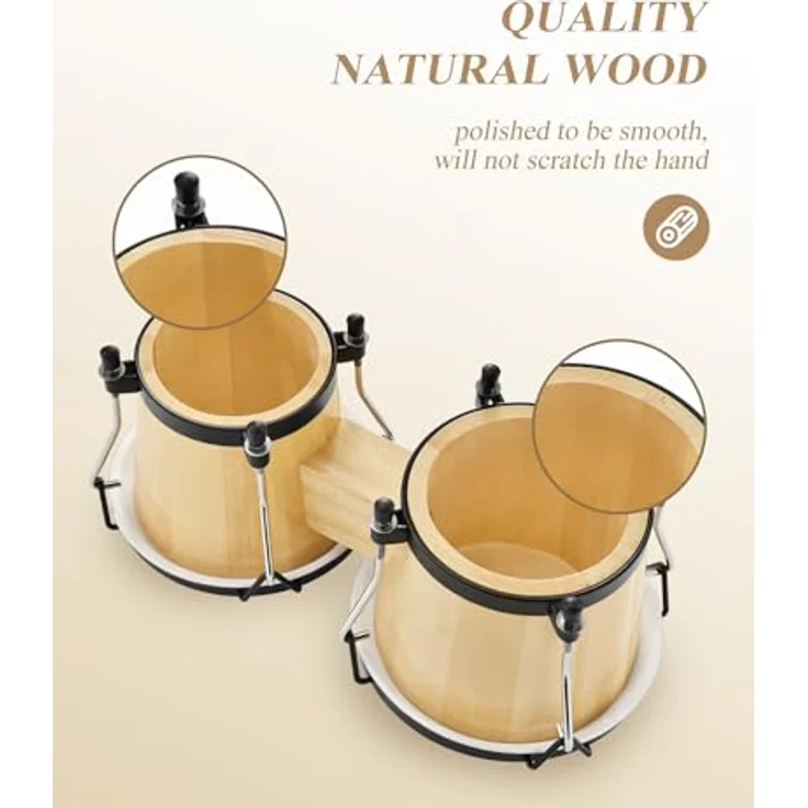 Eastar EBO-1 Bongo Trommeln aus Holz, 6" und 7" mit natürlichem Finish, geeignet für Kinder und Anfänger, inklusive Tragetasche und Stimm-Schlüssel – Bild 4