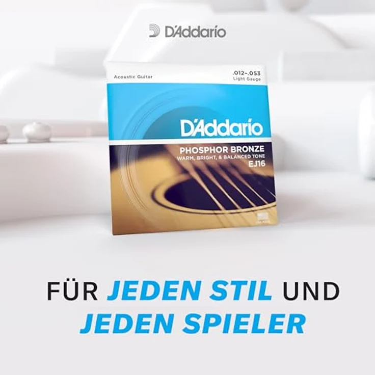 D'Addario EJ16 Phosphorbronze-Saiten für Akustikgitarren, Light, 12-53, korrosionsbeständig, warmer Klang, hergestellt in den USA – Bild 4