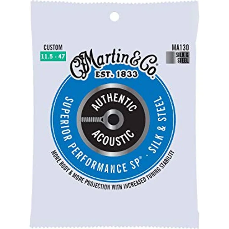 Martin Akustikgitarrensaiten MA130, Superior Performance Silk&Steel Custom 11,5/47, Stahlkern, verbesserte Korrosionsbeständigkeit, ideal für Fingerpicking und Flatpicking