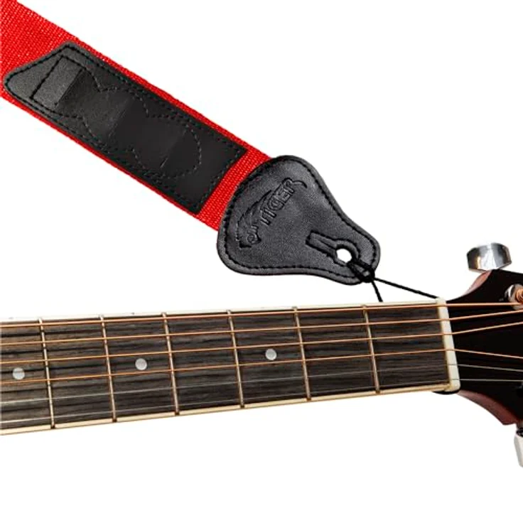Tiger STP2-RD Nylon Gitarrengurt, 4,5 cm breit, verstellbar von 91 cm bis 150 cm, passend für akustische, klassische, elektrische Gitarren und Bässe, rot – Bild 3