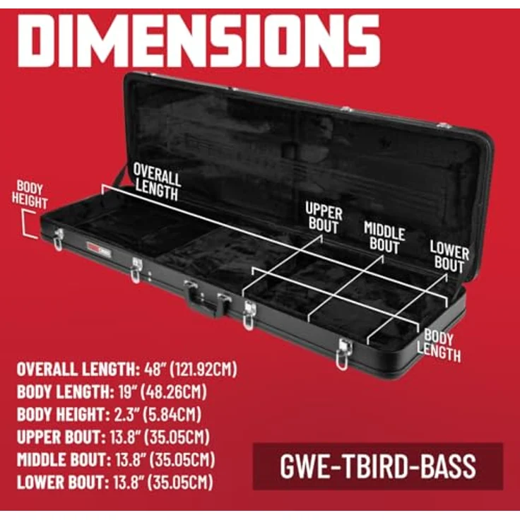 Gator GWE-TBird-Bass, Gitarrenkoffer für Thunderbird E-Bass, Abschließbar, schwarzer Tolex, schwarzes Plüsch-Innenfutter, ergonomischer Tragegriff – Bild 4