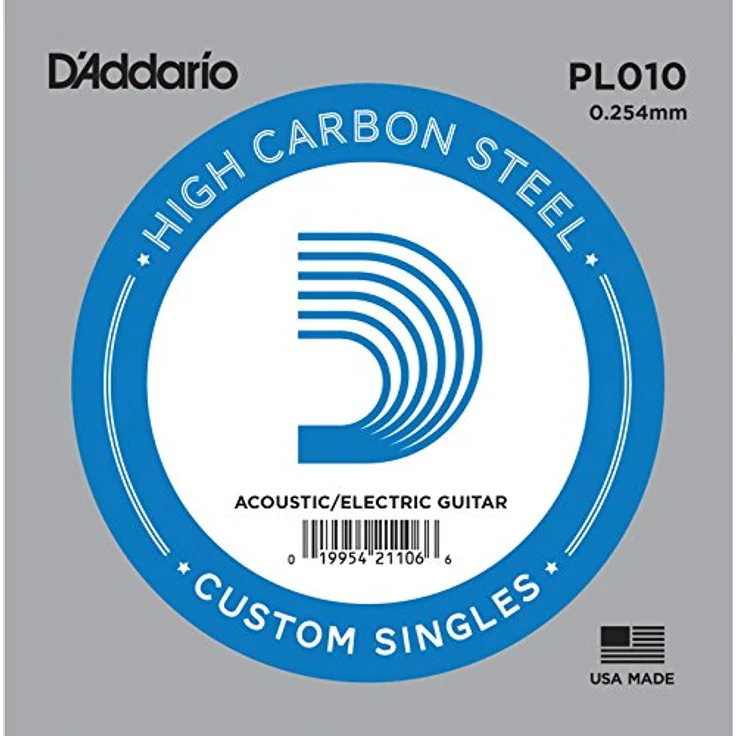 D'Addario PL010 Gitarren-Einzelsaite, 0.250mm (0,010 Zoll) Plain Steel für Akustik und E-Gitarre, natur – Bild 1