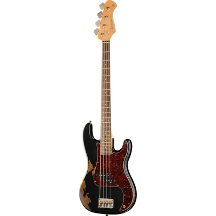 Harley Benton PB-62HA BK, E-Bass Vintage Serie mit Heavy Aged Black Finish, amerikanischem Erlekorpus und karamellisiertem kanadischen Ahornhals