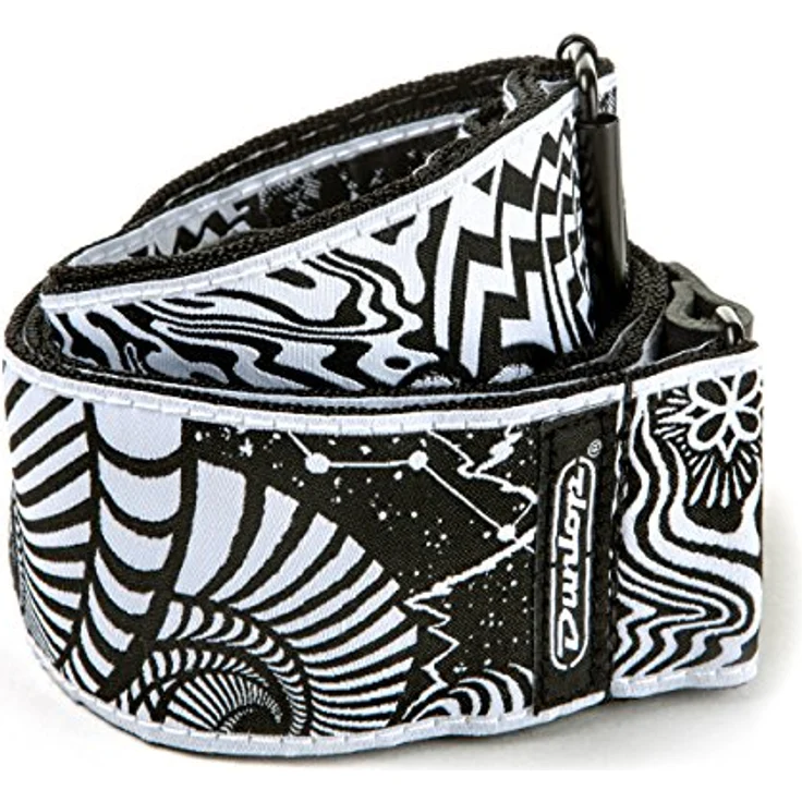 Dunlop I Love Dust Strap Vortex, Nylon Gitarrengurt mit Headspace - Green Motiv, einstellbar von 84 - 152 cm, Echtleder Enden, schwarz – Bild 1