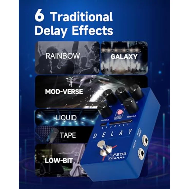 Flamma FS03 Delay, Delay-Pedal mit 6 Stereo-Delay-Effekten, Tap-Tempo, 80s Looper und speicherbaren Presets – Bild 3