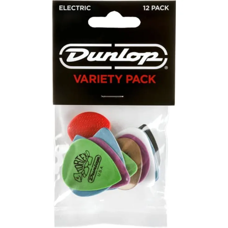 Dunlop Electric Pick Variety Pack, 12 verschiedene Plektren in Tortex Standard, Tortex Flex, Tortex T III Sharp, Tortex Jazz III XL, Max-Grip Jazz III, Ultex Sharp und Gator Grip, made in U.S.A.