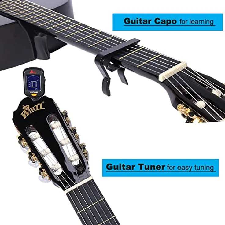 Winzz Konzertgitarre 4/4 Set, 39 Zoll Klassische Gitarre mit Nylonsaiten, Zubehör und Sunburst Finish für Anfänger und Jugendliche ab 11 Jahren – Bild 3