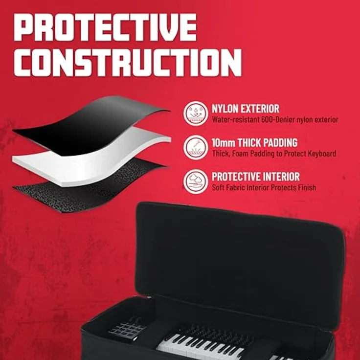 Gator GKB-61, robuste Keyboardtasche aus Nylon mit verstellbaren Gurten, schwarz, passend für Yamaha EZ-220/Korg PA 4X-61/Ketron Audya 5 – Bild 3
