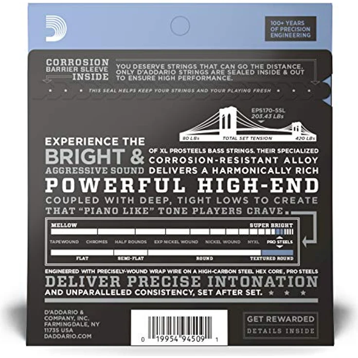 D'Addario EPS170-5SL E-Bass Saiten | 5-Saiter Super Long Saitensatz, Saitenstärken 0.045 - 0.130 Zoll – Bild 2