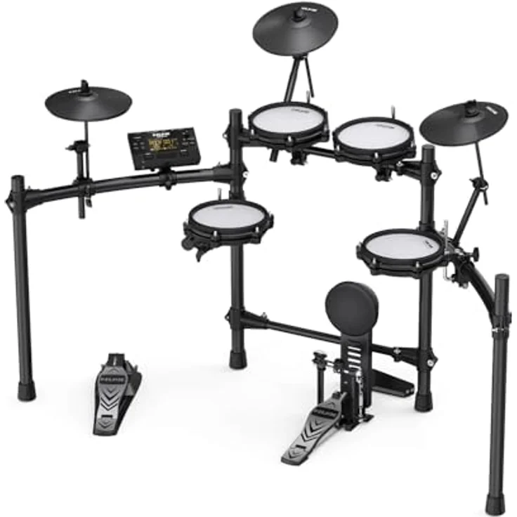 NUX DM-210 Digitales Drumkit, E-Drumset mit Mesh Heads, Dual-Triggering-Technologie, Bluetooth, Aux-In, Coach-Funktion, USB-Anschluss, Kopfhörerausgang, Schwarz – Bild 1