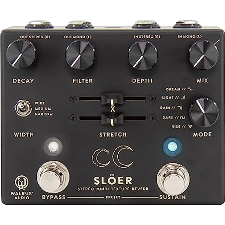 Walrus Audio Slöer Ambient Reverb, Effekt Pedal in Matte Black mit 5 Reverb-Modi, Stereo/Mono-Betrieb und Preset-Speicherplätzen