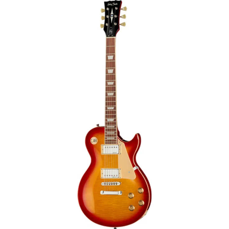 Harley Benton SC-450Plus CB Vintage Series, E-Gitarre mit Okoume Korpus, geflammter AAA Ahorn Decke, 2x Alnico-5 Humbucker, Cherry Burst Hochglanz