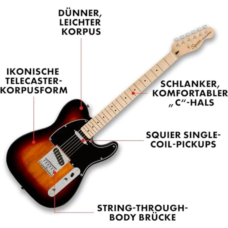 Squier by Fender Affinity Series Telecaster, E-Gitarre mit Ahorngriffbrett und schwarzer Schlagplatte, 3-Tone Sunburst, inkl. kostenlose virtuelle Kurse auf Fender Play – Bild 2