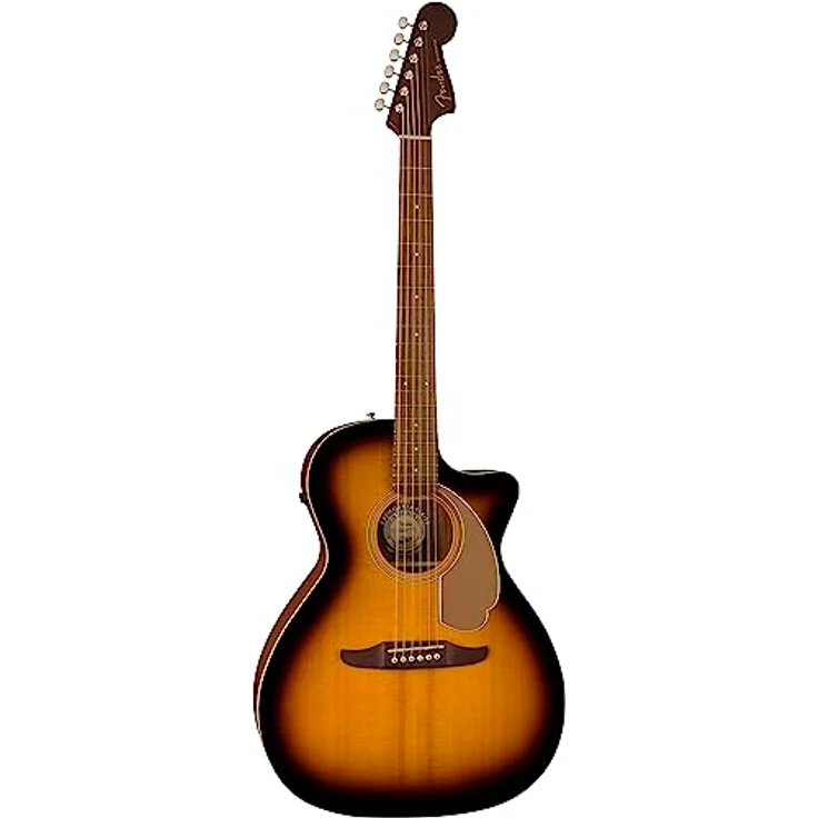 Fender Newporter Player Acoustic Guitar, elektromagnetische Akustikgitarre mit Walnussgriffbrett, goldener Pickguard, Sunburst-Finish – Bild 5