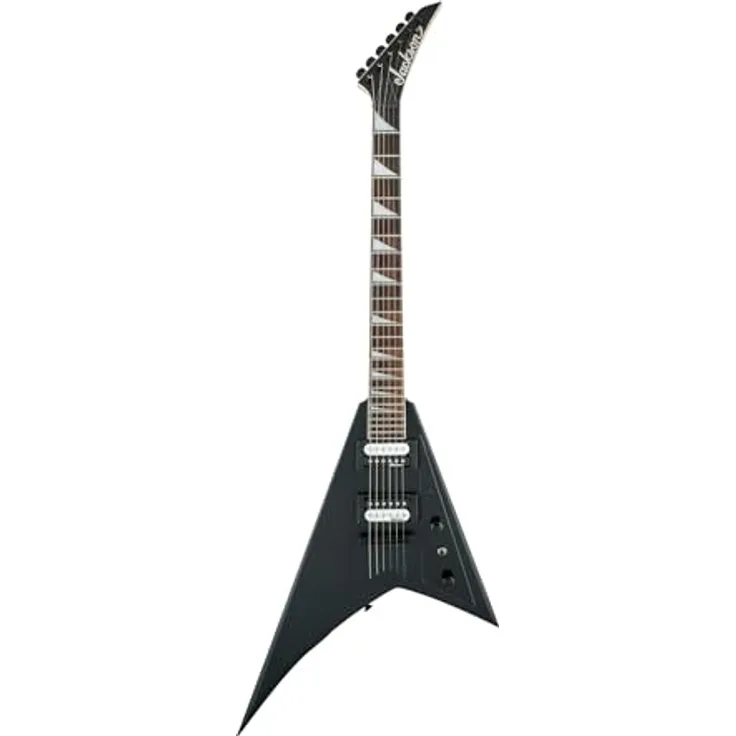 Jackson JS32T Rhoads E-Gitarre mit Lindenholzkorpus, 2 Humbucking Tonabnehmer, Satin Schwarz, String-Through Hardtail