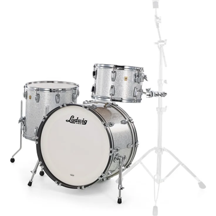 Ludwig Classic Maple Fab 22, Schlagzeugset aus 100% Ahorn mit 22" Bass Drum, Farbe: Silver Sparkle, inklusive Kessel und A.T.L.A.S Mounts