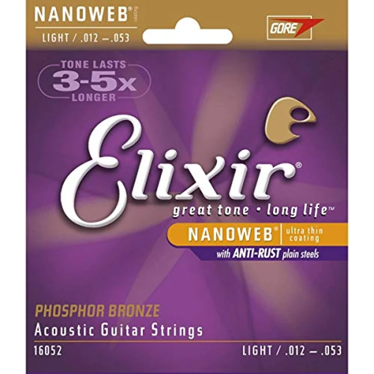 Elixir Strings Jeu Folk 16052, Phosphor Bronze Akustik-Gitarrensaiten mit NANOWEB Beschichtung, Light (.012-.053) – Bild 1