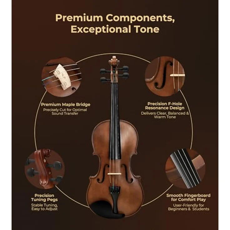 Vangoa 4/4 Violine Massivholz, Akustisches Violin Set für Anfänger mit Zubehör und Geigenkoffer, Ideal für Erwachsene und Kinder – Bild 5