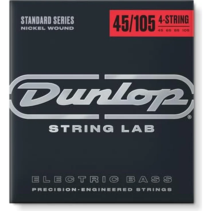 Dunlop Standard Series Nickel Wound E-Bass Saitensatz 4 Saiten Long Scale 45-105, vernickelter Stahl, präzisionsgefertigt in den USA – Bild 1