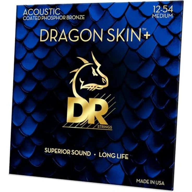 DR Strings Dragon Skin+ DAP-12 Coated, 6-saitiger Saitensatz für Akustikgitarre, Light Gauges, Phosphorbronze mit mikro-dünner Coating für überlegenen Klang und Stimmstabilität – Bild 1