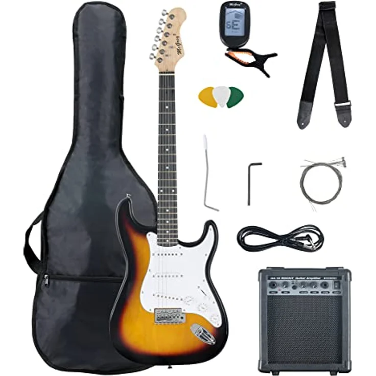 McGrey Rockit ST E-Gitarren Komplettset, 8-teiliges Anfängerset mit Verstärker, Gitarrentasche und Sunburst Finish – Bild 1