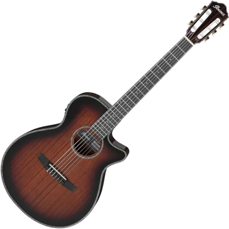 Ibanez AEG74N-MHS, Konzertgitarre mit Sapele-Decke, Bocote-Boden, Nyatoh Hals und Abalone-Rosette, Mahogany Sunburst High Gloss