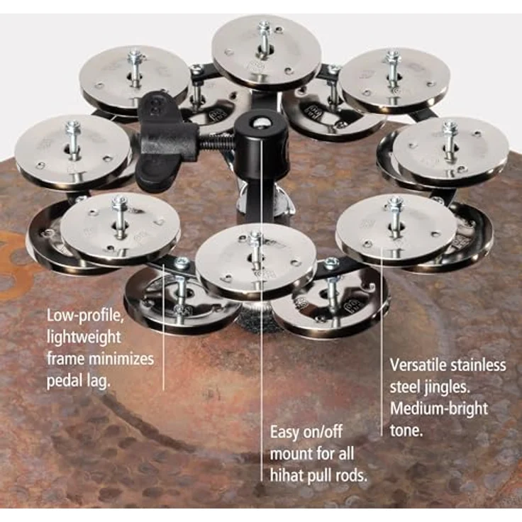 Meinl HTHH2BK Hi-Hat Tambourine, 5" Durchmesser, zweiteilig, verchromter Stahl, schwarz – Bild 3
