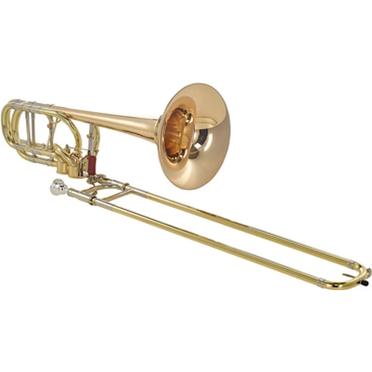 Antoine Courtois AC551BHRA Bassposaune, Bb/F/G/Gb/Eb/D, 14,3 mm/14,7 mm Dualbohrung, handgehämmerter Goldmessingbecher, klar lackiert, mit Hagmann-Ventilsystem und Marcus Bonna Koffer