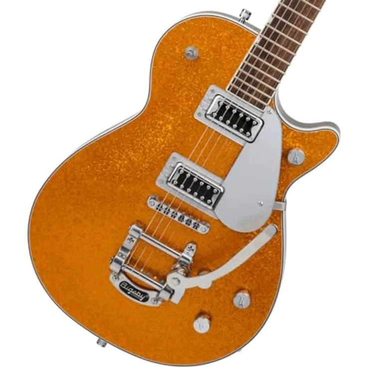 Gretsch EMTC Sparkle Jet FT GLD SPK, E-Gitarre mit Mahagoni-Korpus, 2x FT-5E Filter’Tron Tonabnehmer, Gold Sparkle