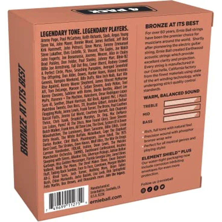 Ernie Ball Earthwood Medium Light Akustik-Gitarrensaiten, Phosphor-Bronze, 4 Pakete, Stärke 12–54, warmer Klang mit hervorragender Projektion – Bild 2