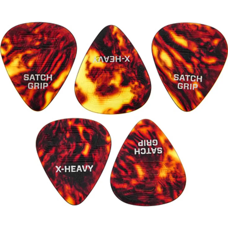 Daddario Satch Grip X-Heavy Set, Plektrum Set mit rutschfester Duragrip Technologie, 5 Stück aus Celluloid