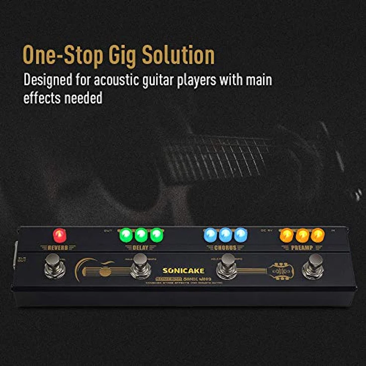 SONICAKE Multi Effektpedal für Gitarre & Akustikgitarre, DI Box mit XLR Ausgang, analoger Vorverstärker, Chorus, Delay, Reverb, Sonic Wood – Bild 2