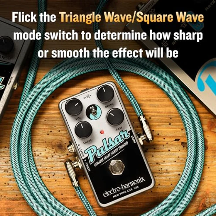 Electro Harmonix Nano Pulsar Tremolo, kompaktes Tremolo/Panner Effektpedal für E-Gitarre, Mono-/Stereo-Ausgang, Triangle/Square Wave-Modus – Bild 9