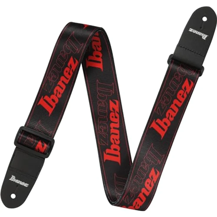 Ibanez GSD50-RD, Gitarrengurt aus Polyester mit Leder-Enden, schwarz-rot, 50 mm breit, verstellbar von 930 mm bis 1700 mm – Bild 1